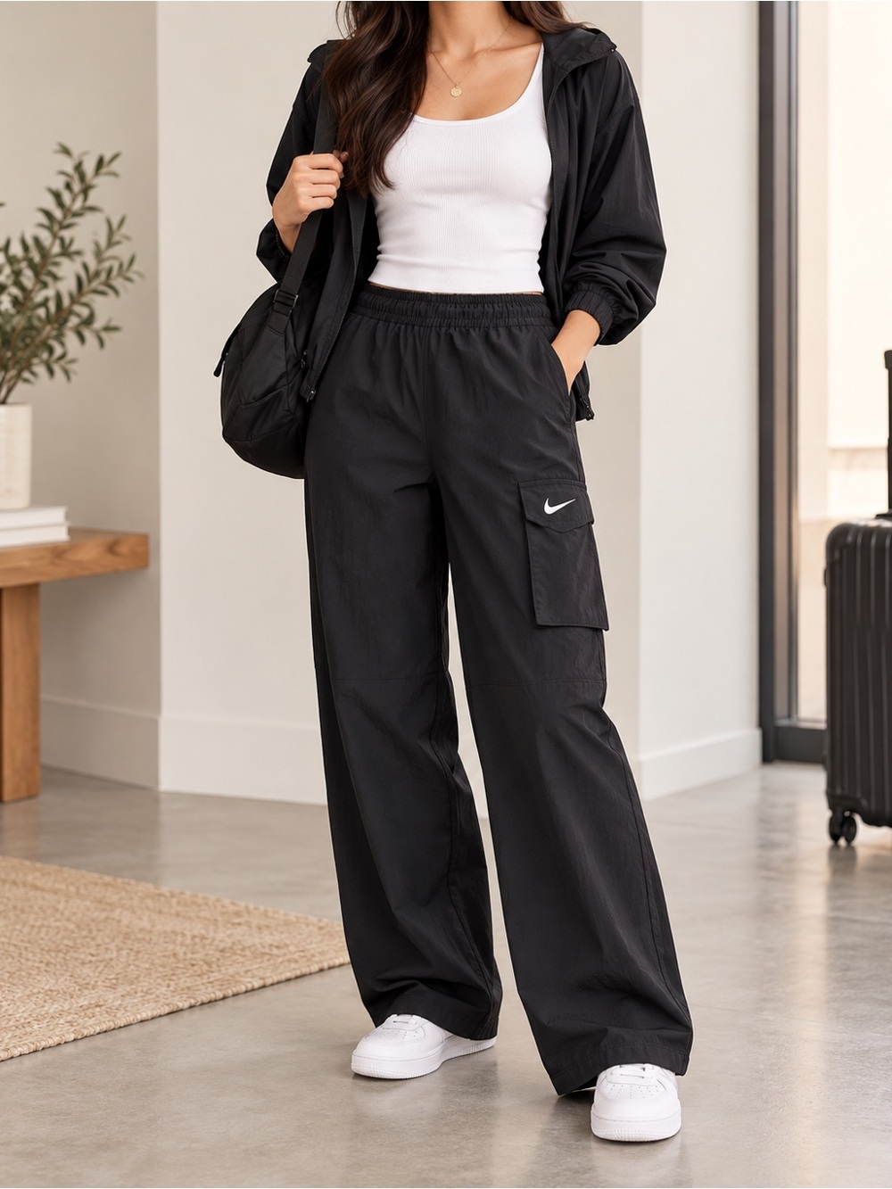 Nike Black Wide-Leg Cargo Pants with Elastic Waist
